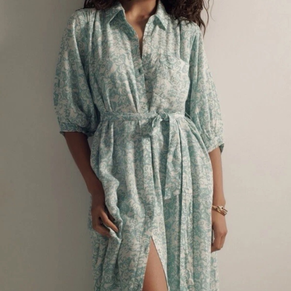 New Anthropologie Irene Button-Front Belted Midi Dress Maeve Size 1X No Belt